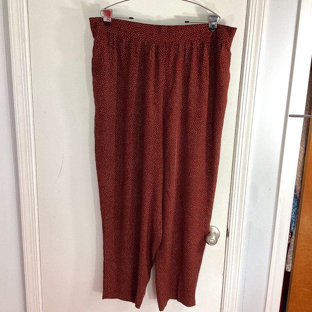 VINTAGE KENNETH MITCHELL WOMAN PLUS 24W RAYON BROWN PANTS WITH TINY POLKA DOTS